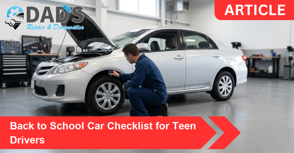 Technician checking tire tread during a back to school car checklist inspection