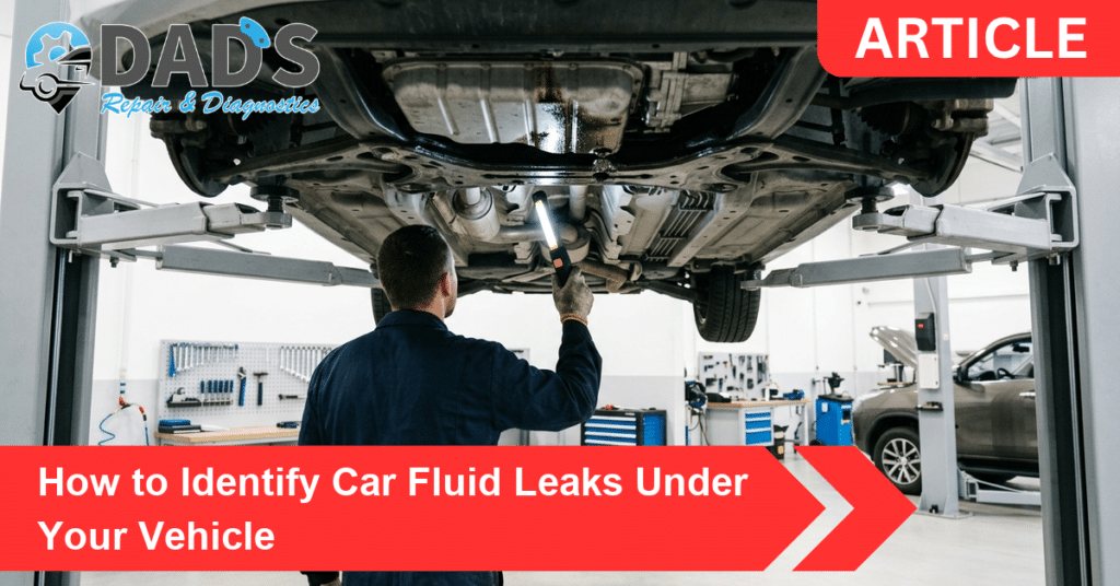 Technician using an inspection light to identify car fluid leaks under a vehicle