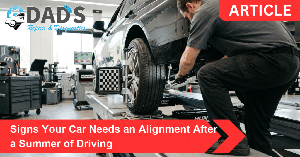 Car on an alignment rack showing signs your car needs an alignment